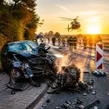 Autofahrer bei Unfall auf B 213 lebensgefährlich verletzt – Fahrzeuggeräteteil riss heraus und fing Feuer