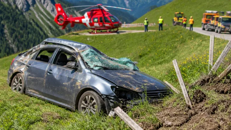 Auto bei Tschamut von Strasse abgekommen – Lenker leicht verletzt ins Spital geflogen