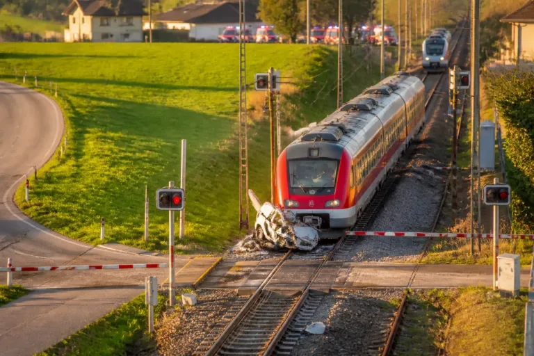 Bei missachteter Ampel wird Auto von Zug erfasst – Lehre für Zug: Vorsicht an Bahnübergängen
