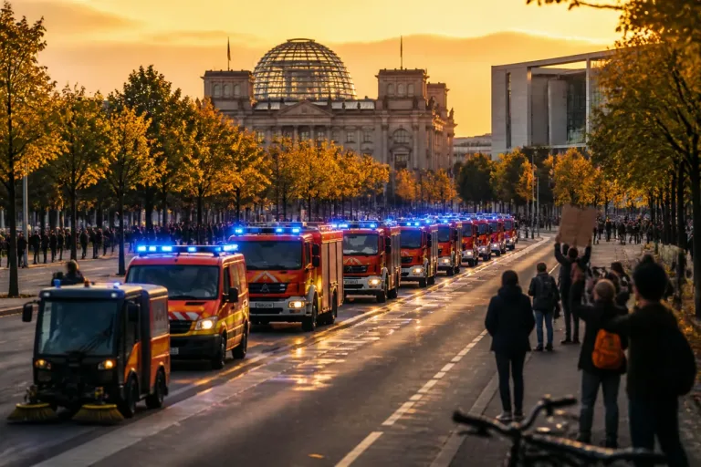 NRW-Kommunen bringen Feuerwehrfahrzeuge und Kehrmaschine nach Berlin – Protest gegen drohende Haushaltsschwäche