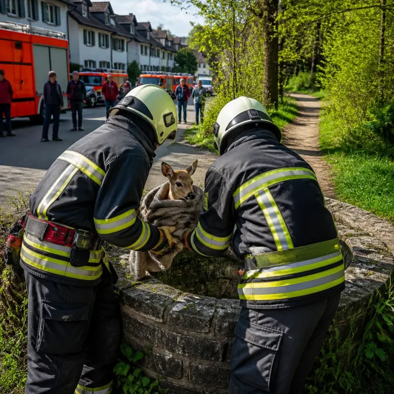 Feuerwehr rettet Rehkitz aus rund drei Meter tiefem Brunnenschacht