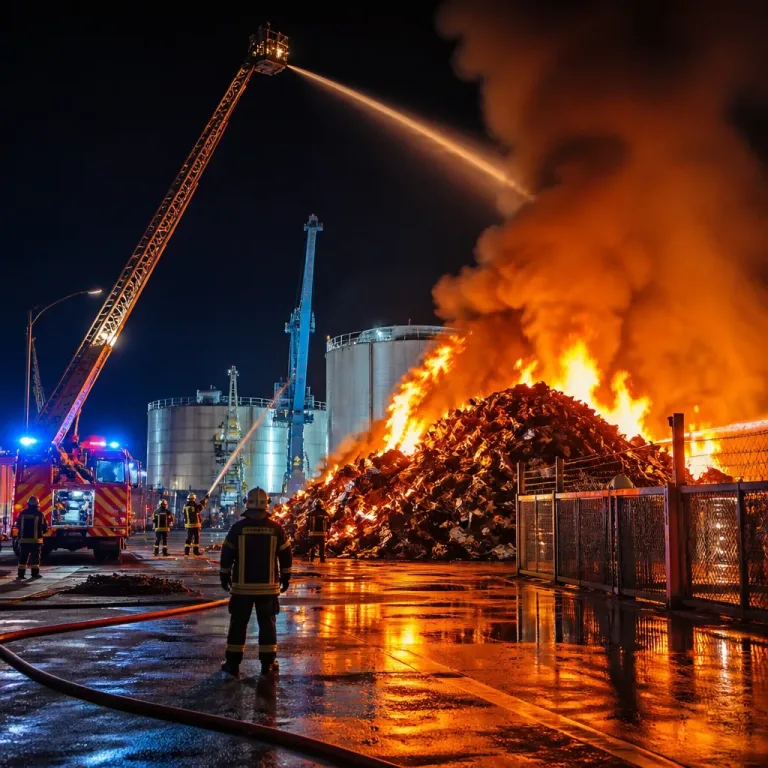 Grossbrand im Dortmunder Hafen: Schrotthaufen bedroht angrenzendes Tanklager
