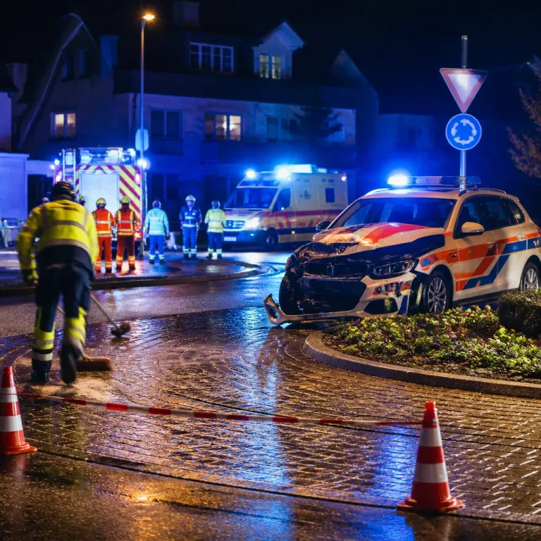 Polizeiwagen verunfallt im Kreisverkehr bei Eggenstein-Leopoldshafen – zwei Beamte leicht verletzt