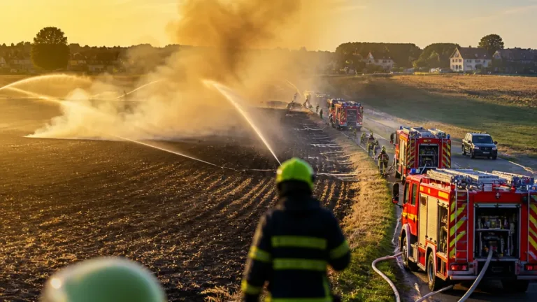 Flurbrand in Egnach: rund ein Hektar Stoppelfeld bei über 30 °C niedergebrannt