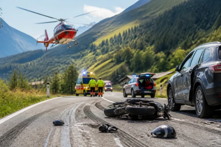 Schwerer Motorradunfall bei Zernez nach doppeltem Überholmanöver