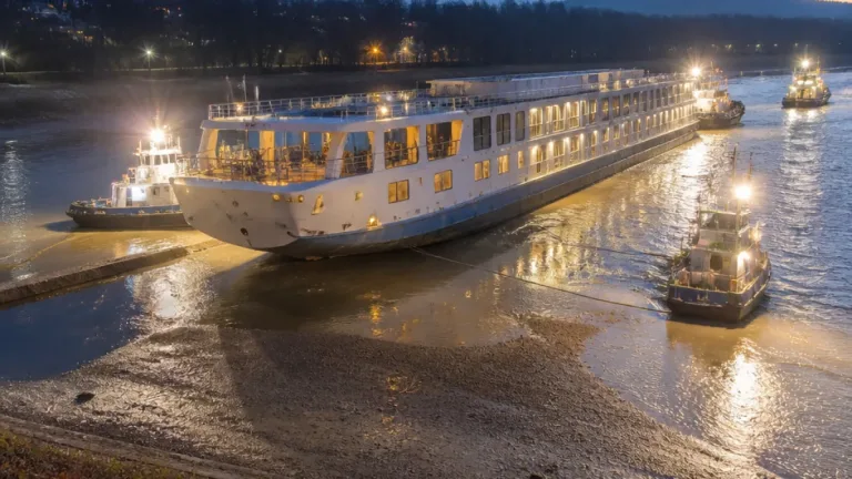 Hotelschiff der Weinfelder Reederei nach Sandbank-Manöver im Rhein wieder frei