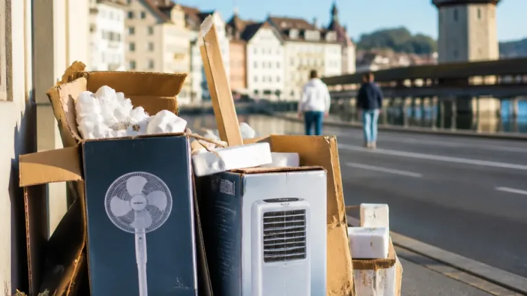 Kartonhaufen in Luzern als Indikator für die anhaltende Hitzebelastung