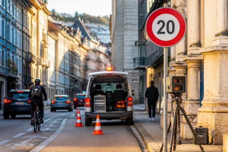 Le Locle: Mobile Radarfalle an der Rue Albert‑Piguet – Tempolimit 20 km/h