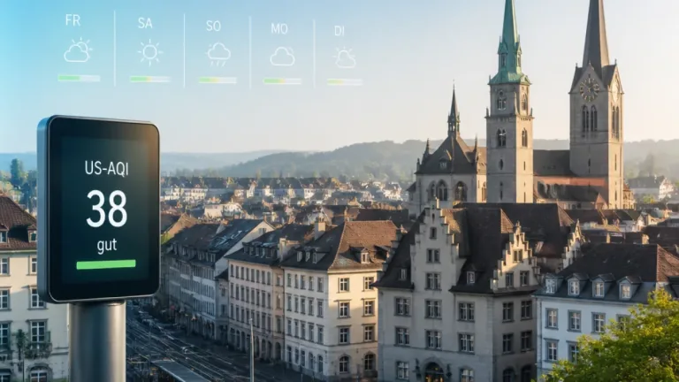 Luftqualität in Winterthur: Aktueller AQI zeigt überwiegend gute Werte, PM2.5 liegt leicht über WHO-Richtwert