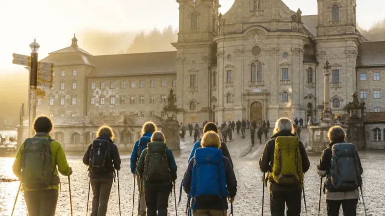 Nächtliche Wallfahrt erreicht Einsiedeln: Gruppe aus Näfels nach zehntägigem Marsch? (Note: keep within facts)