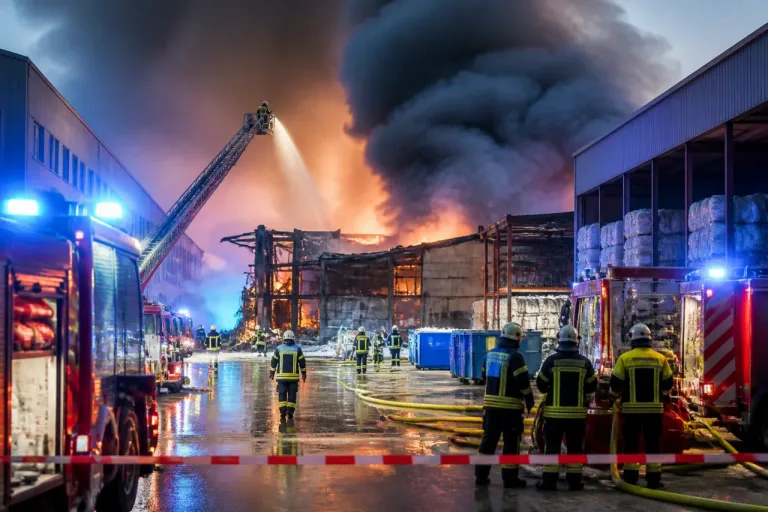 Grossbrand in Oranienburg: Produktionshalle eingestürzt, rund 100 Feuerwehrleute im Einsatz