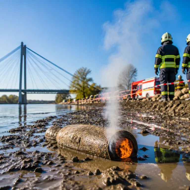 Phosphor-Brandbombe am Rhein entdeckt – Gefahr durch Niedrigwasser freigelegt