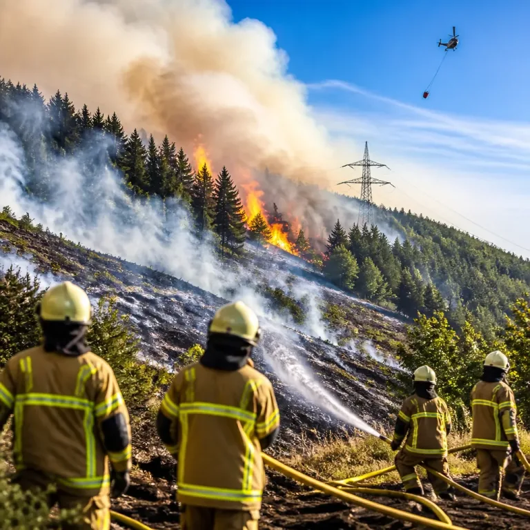 Waldbrand bei Iserlohn: Feuerwehr rettet mehr als zehn Leitungsmonteure, Einsatz dauert an