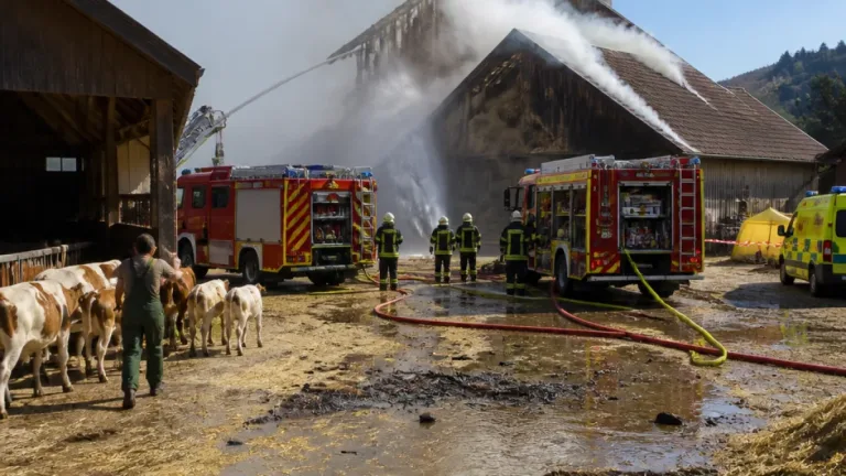 Scheunenbrand in Sax: Feuerwehrmann ins Spital, Tiere evakuiert, Forensik ermittelt
